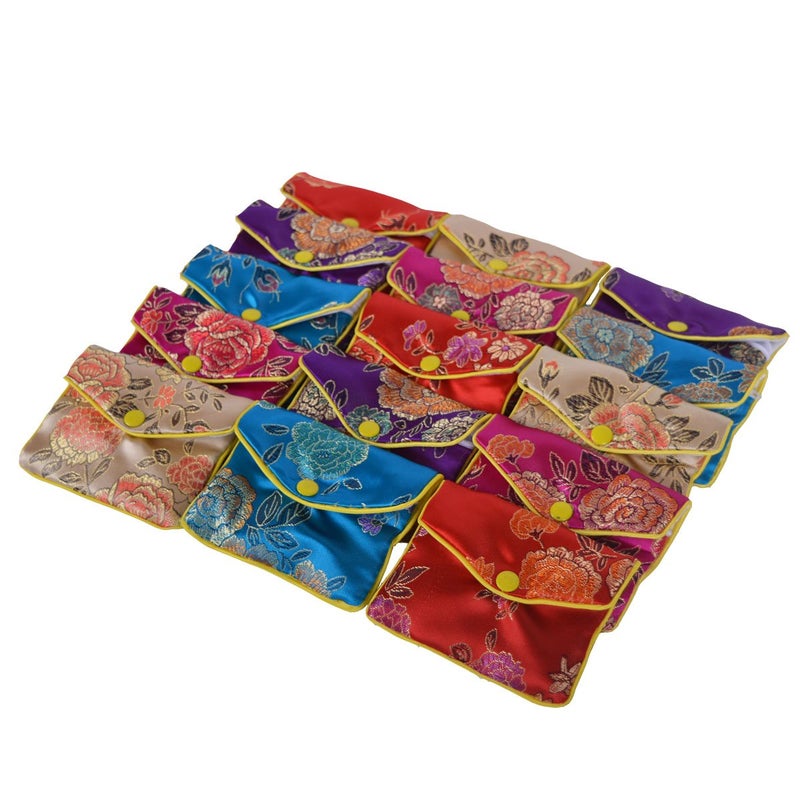 Baitaihem 15 Pack Jewelry Purse Pouch Gift Bags Chinese Silk Style Brocade Embroidered BagMultiple ColorsMedium