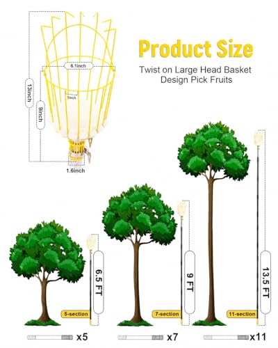 BlumeTrec 6.5FT Fruit Picker Pole Tool with Basket, Fruits Picking Tool with 35–77 Inch Adjustable Lightweight Stainless Steel Pole and Big Basket - Image 2