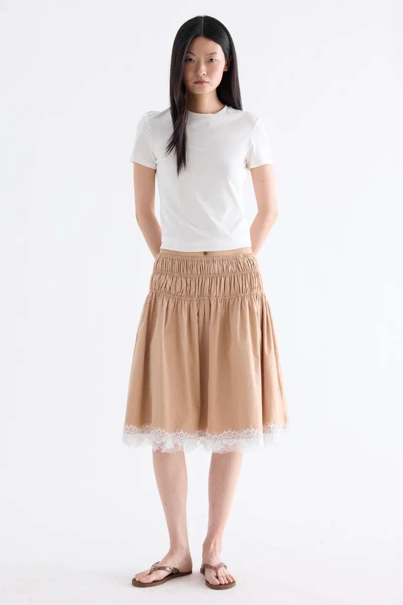ذا اديتورز ماركت Bambi Shirred Lace-Trim Skirt