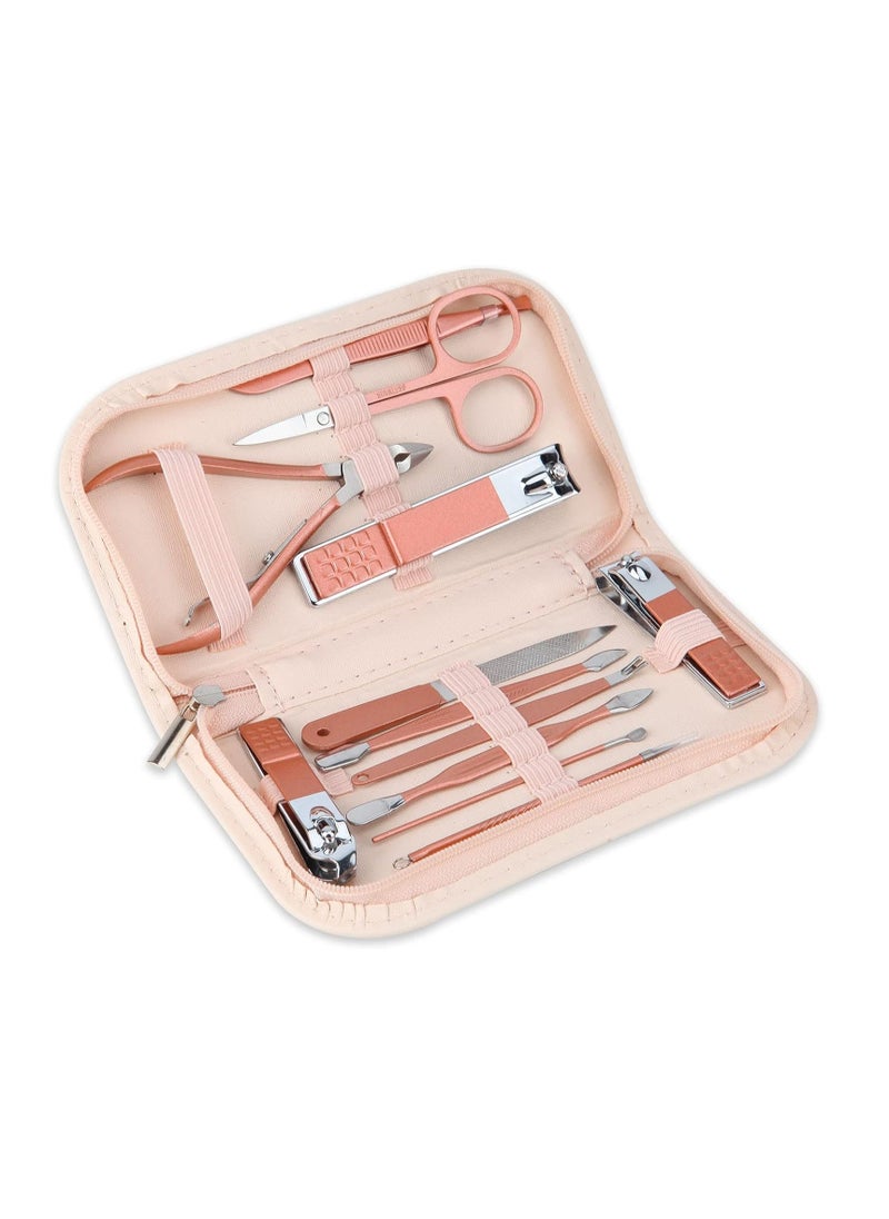 BOTEFEI Nail Clippers and Beauty Tool Portable Set, Rose Gold Martensitic Stainless Steel Manicure Set 12 in 1, with Pink Leather Bag, Suitable for Home, Workplace, Outdoor Travel, Gift Giving, Salon.  - Image 1