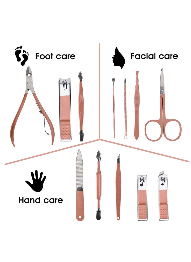 BOTEFEI Nail Clippers and Beauty Tool Portable Set, Rose Gold Martensitic Stainless Steel Manicure Set 12 in 1, with Pink Leather Bag, Suitable for Home, Workplace, Outdoor Travel, Gift Giving, Salon.  - Image 2