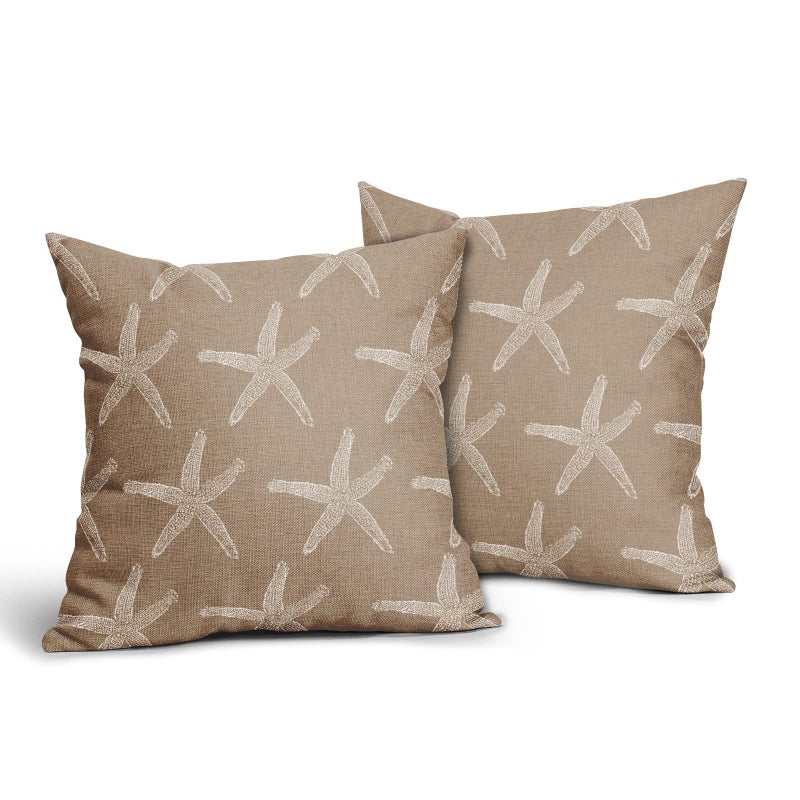 aportt Tan Brown Starfish Pillow Covers 18X18 Inch Coastal Beachy Nautical Couch Pillow Cases Vintage Farmhouse Rustic Throw Pillows Set of 2 Home Decor for Living Room Bedroom Bed Cushion Outdoor