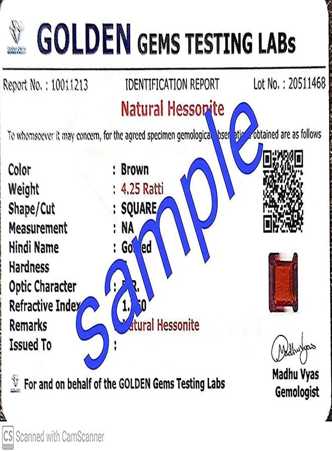 GEMS RIVER AAA+++ Rated Gomed Stone Original Certified Hessonite Ratan 1.85 Carat 2.25 Ratti Lab Tested Real Geniune Srilankan Best Gomedhikam Chakram Pure Rashi Ratan Garnet Stone (J253) - Image 4