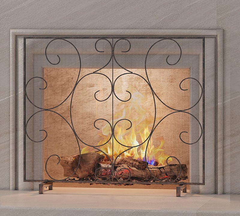 Kingson Single Panel Decorative Flat Fireplace Screen Cover Handcrafted Durable Metal Mesh HeatResistant Free Standing Fireplace Spark Guard Mesh 378 L x 88 W x 307 H Brushed Copper