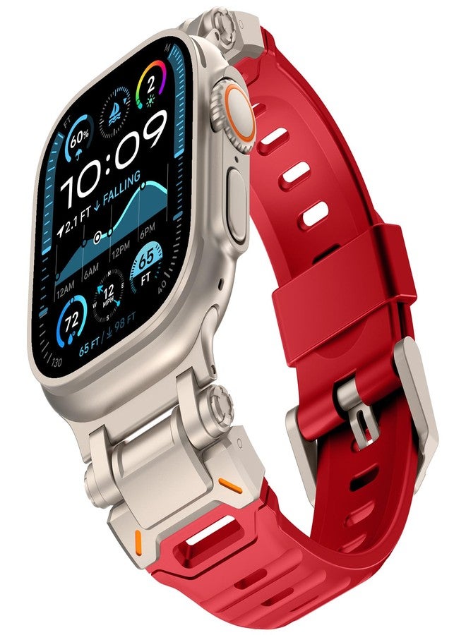 كيدز سوار KADES المتين المصنوع من مادة FKM مصمم خصيصًا لساعة Apple Watch Ultra 3/2/1 مقاس 49 مم للرجال، مصنوع من مادة FKM متينة مع موصل من الفولاذ المقاوم للصدأ لسلسلة iWatch 11/10/9/8/7/6/5/4/SE/3/2/1 مقاس 46 مم/45 مم/44 مم/42 مم، أحمر - Image 1