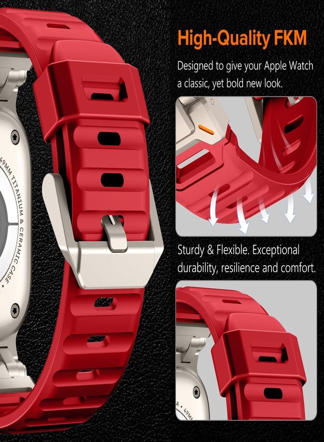 كيدز سوار KADES المتين المصنوع من مادة FKM مصمم خصيصًا لساعة Apple Watch Ultra 3/2/1 مقاس 49 مم للرجال، مصنوع من مادة FKM متينة مع موصل من الفولاذ المقاوم للصدأ لسلسلة iWatch 11/10/9/8/7/6/5/4/SE/3/2/1 مقاس 46 مم/45 مم/44 مم/42 مم، أحمر - Image 4