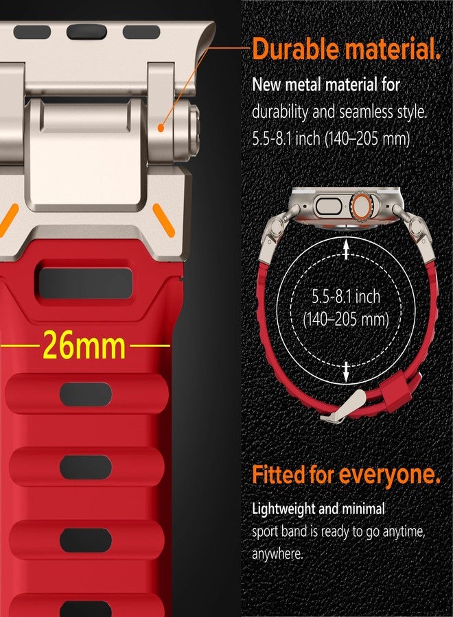 كيدز سوار KADES المتين المصنوع من مادة FKM مصمم خصيصًا لساعة Apple Watch Ultra 3/2/1 مقاس 49 مم للرجال، مصنوع من مادة FKM متينة مع موصل من الفولاذ المقاوم للصدأ لسلسلة iWatch 11/10/9/8/7/6/5/4/SE/3/2/1 مقاس 46 مم/45 مم/44 مم/42 مم، أحمر - Image 2