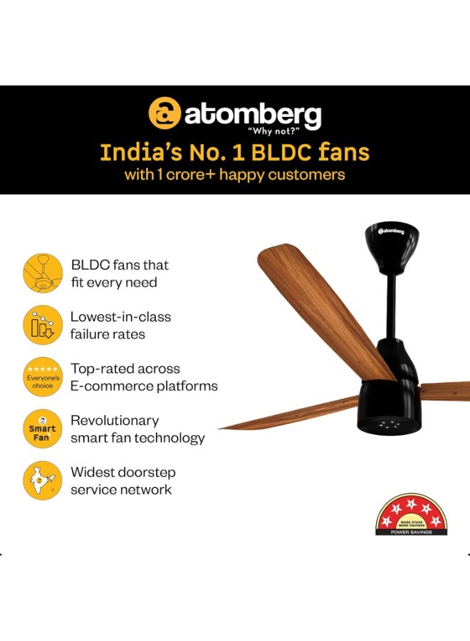 atomberg Renesa Enzel 1200mm BLDC Ceiling Fan with Remote Control | BEE 5 star High Air Delivery with LED Indicators| 3 Year Warranty (Honey Maplewood) - Image 3