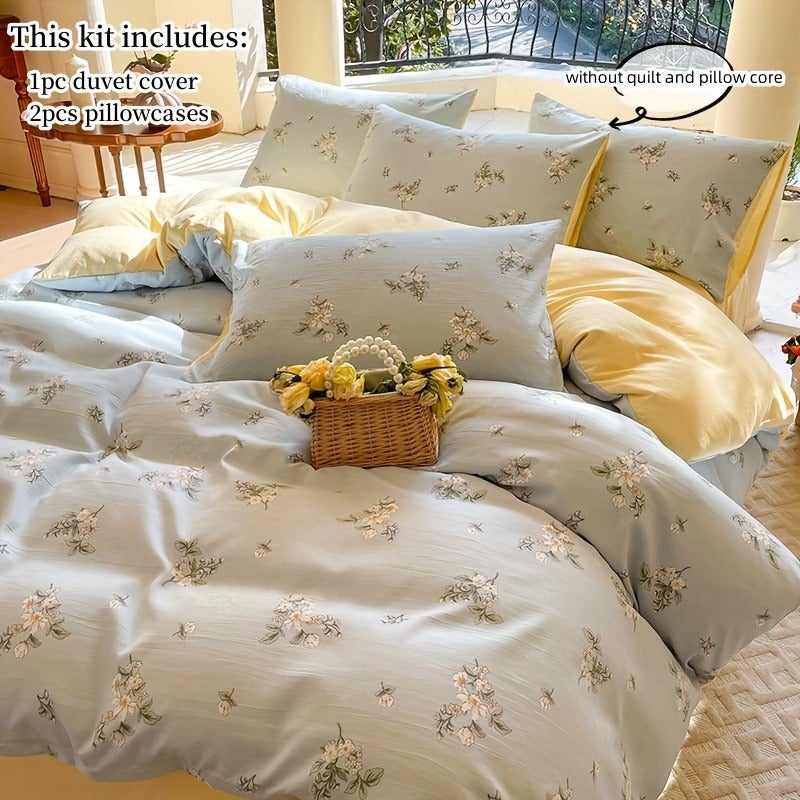 Fresh Floral Print Bedding Set 3pcs Quilt Cover + Pillowcase Without Core - Image 3