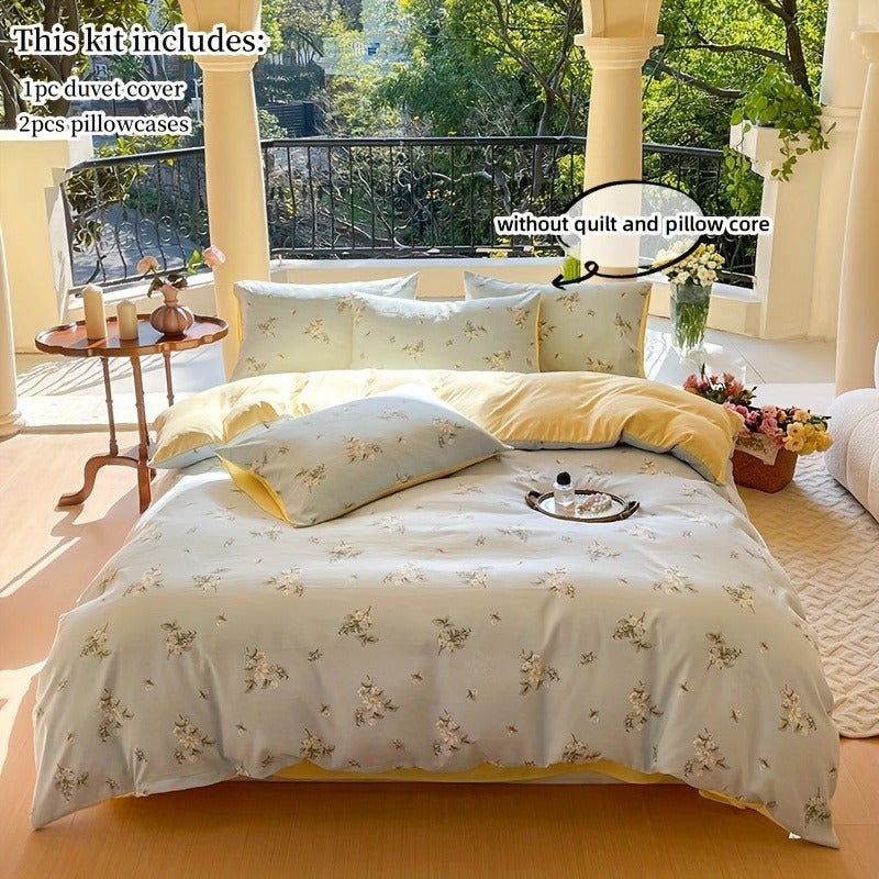 Fresh Floral Print Bedding Set 3pcs Quilt Cover + Pillowcase Without Core - Image 2