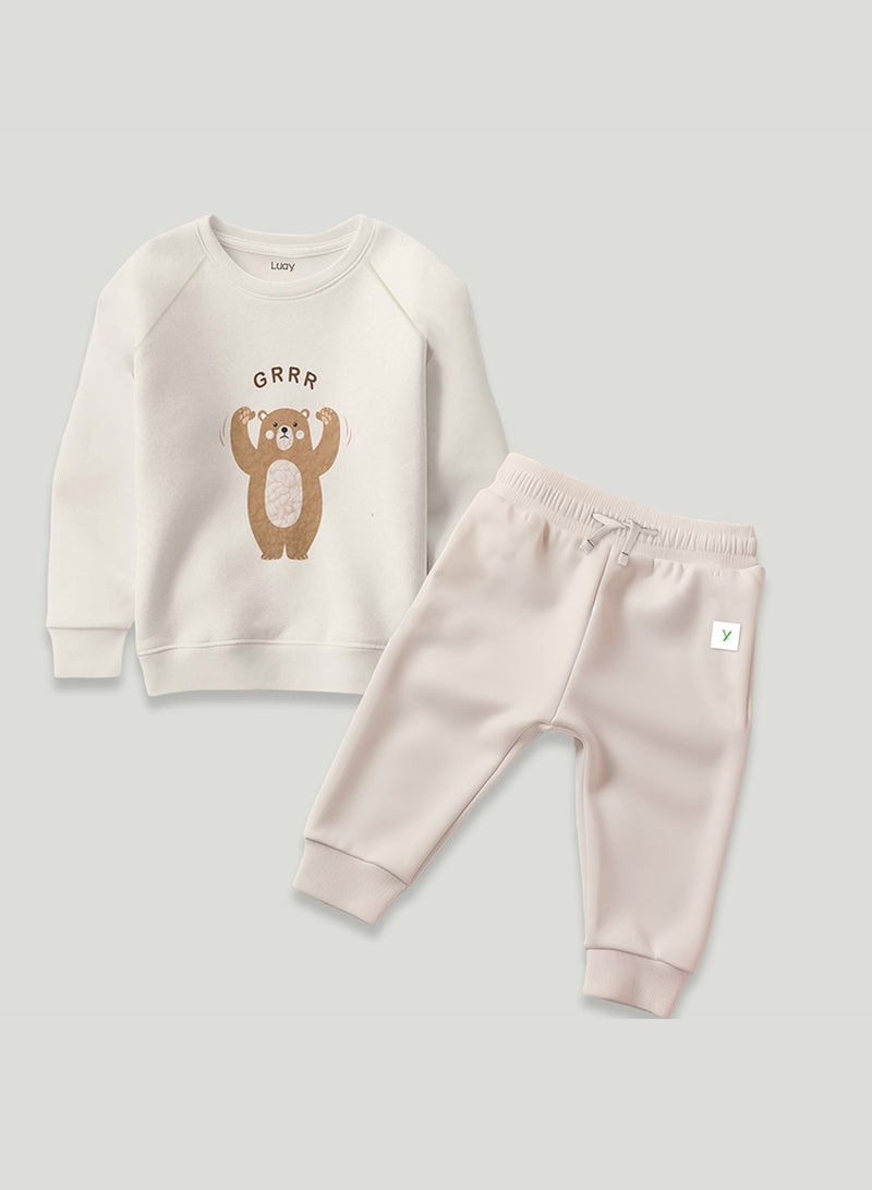 LUAY Unisex 100% Bamboo based Ultra-Soft fabric Sweatshirt_pant Set_Cream  - Image 3