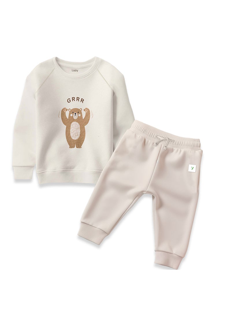 LUAY Unisex 100% Bamboo based Ultra-Soft fabric Sweatshirt_pant Set_Cream  - Image 1