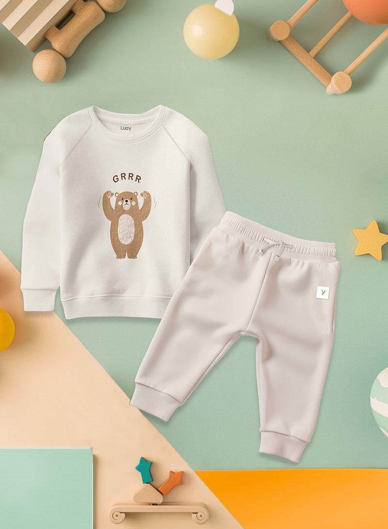 LUAY Unisex 100% Bamboo based Ultra-Soft fabric Sweatshirt_pant Set_Cream  - Image 2