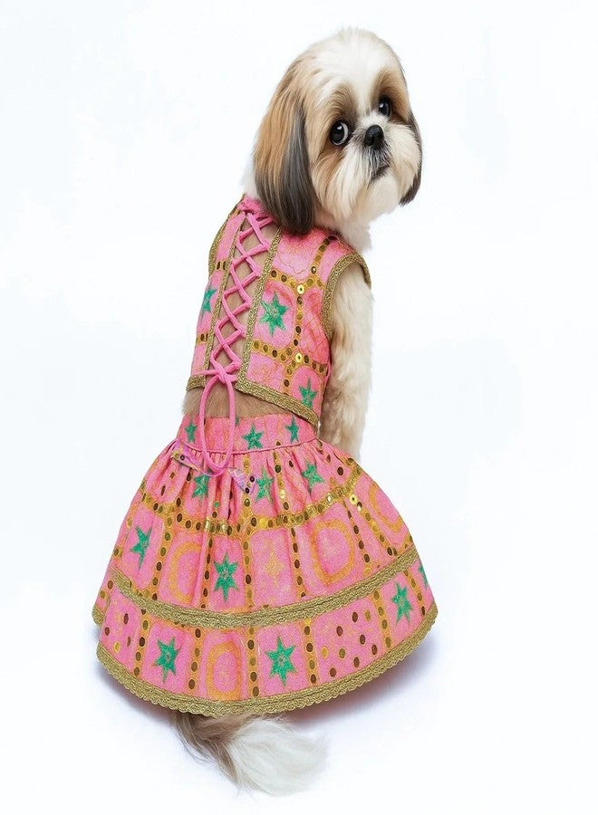 PawsIndia Desi Diva Dog Lehenga Choli - Traditional Ethnic for Female Dogs | Wedding Dress Costume | Designer Indian Pet Outfit - Pink - Image 1
