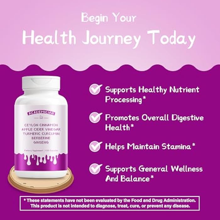 Apple Cider Vinegar Capsule with Turmeric Curcumin Capsules Ceylon Cinnamon Supplement Berberine Capsuel Panax Ginseng Supplement - 120 Count - Image 2