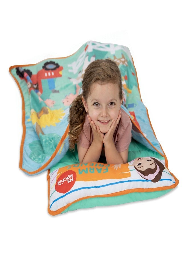 Ms. Rachel Farm Friends Toddler Nap Mat - Includes Attached Pillow and Fleece Blanket - Image 3