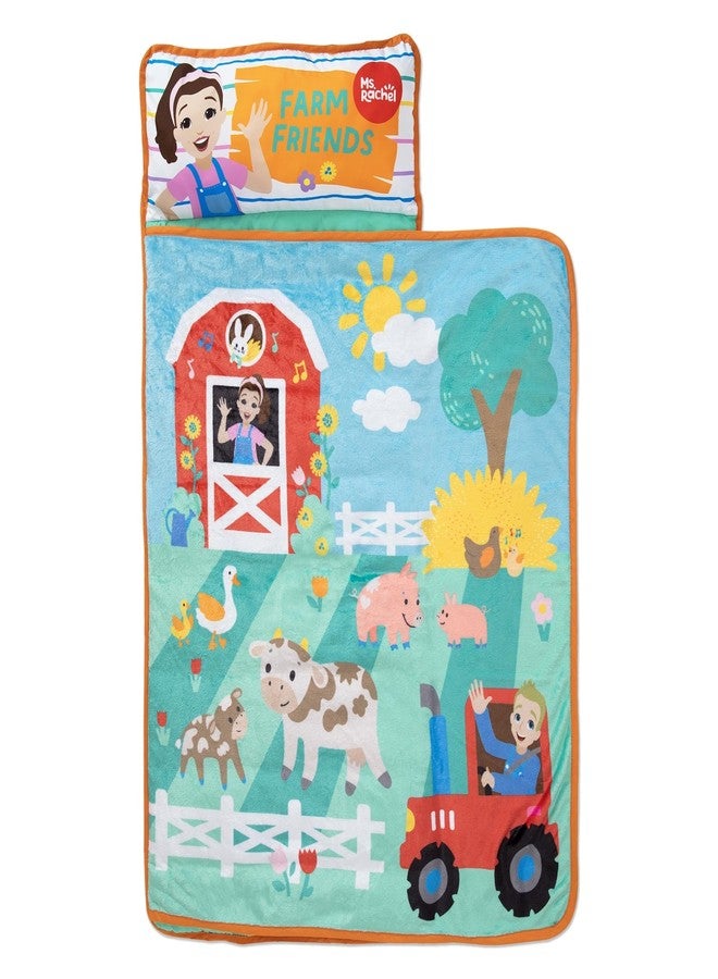 Ms. Rachel Farm Friends Toddler Nap Mat - Includes Attached Pillow and Fleece Blanket - Image 1