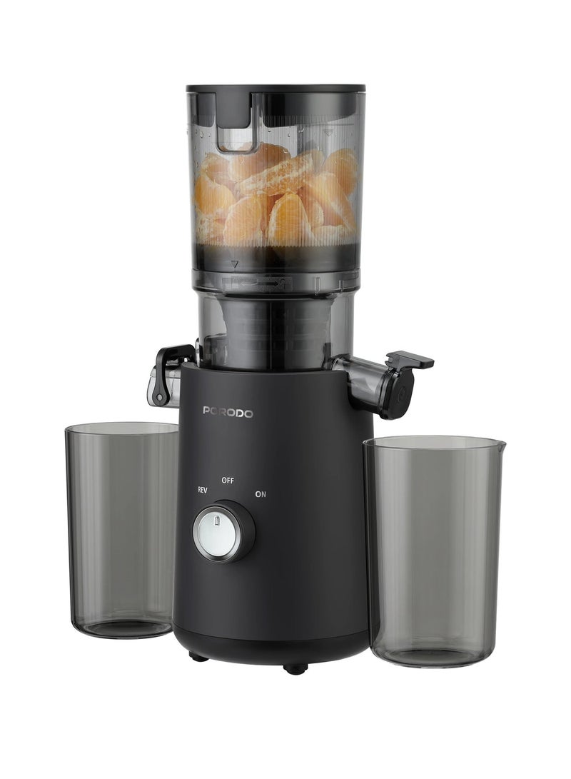 porodo Vyta Automatic Slow Juicer / 150W Motor / 45–60RPM Slow Press Extraction / 110mm Wide Feed Chute / 1.68L Capacity / Juice & Pulp Separation Cups - Black - Image 5