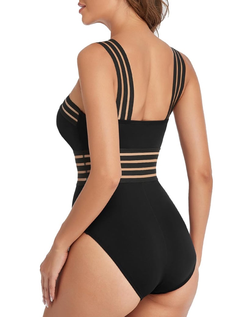 Hilor Black Swimsuits for Women Front Twist Bathing Suits Slimming Tummy Control Bathing Suits XL/US14 - Image 5