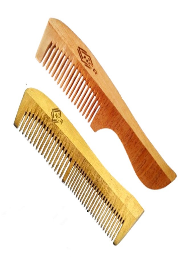 NCR All Hair Type kacchi Neem Wooden Comb,Duel & Single Teeth (Hero & Bina) Enhances blood circulation in the scalp, reducing hair fall. - Image 1