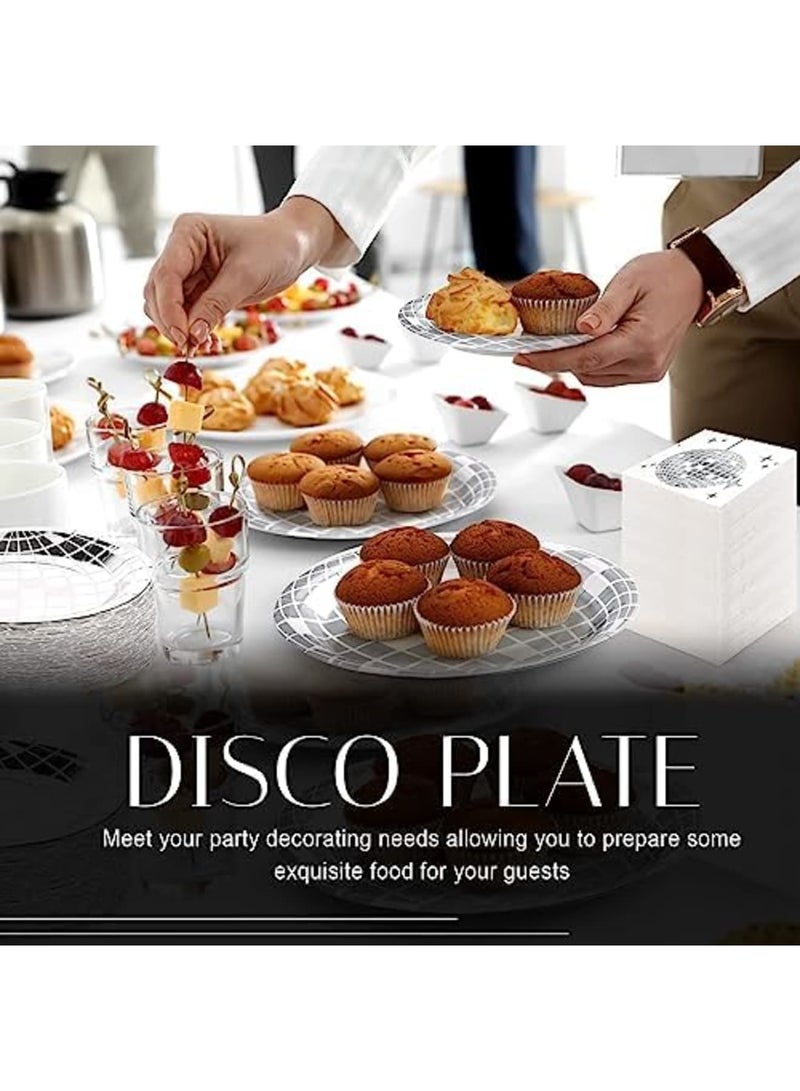 SYOSI 200 Pcs 70s Disco Party Supplies Includes Disco Ball Paper Plates and Disco Napkins Silver Disco Paper Plates Disco Napkins for 80s 90s Disco Bachelorette Birthday Party Picnic (White) - Image 5
