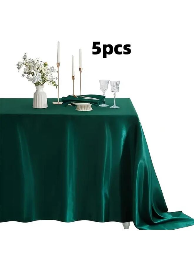 5pcs Dark Green Rectangular Tablecloth Linen Textured Wrinkle Resistant 55 12x86 61 Inch - Image 1