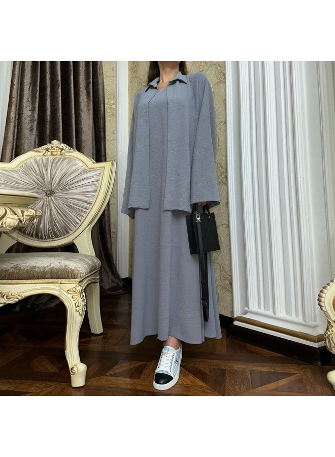 In Stock Middle East Arab Cross-border Women's 2024 Spring Fashion Loose Long-sleeved Shirt Jumpsuit Dress Suit