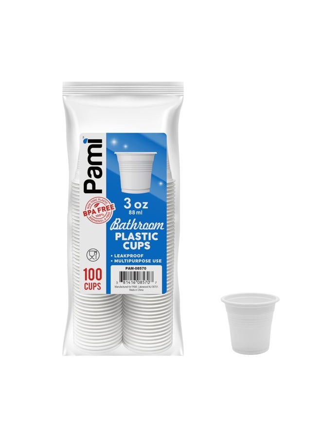 PAMI Plastic Bathroom Cups, 3oz [Pack of 100]- Disposable Mini Mouthwash Cups- Food-Safe & BPA-Free Rinse Cups- Multipurpose & Leakproof Stackable Bath Cups- Great for Medicine, Espresso, Shots - Image 1