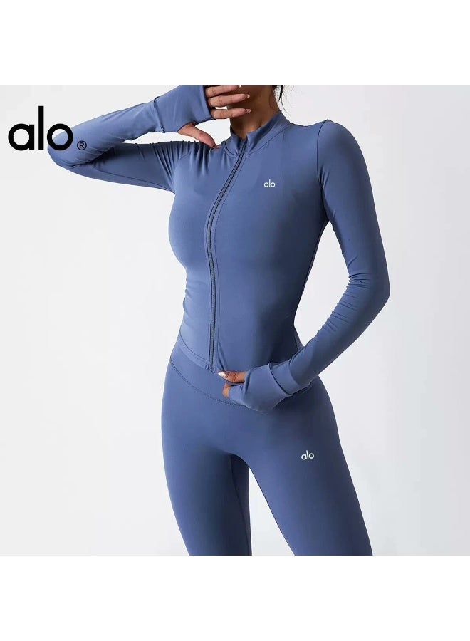 Alo Yoga Full Zip Long Sleeve Yoga Jacket for Women - Slim Fit High Elastic Gym Workout Activewear with Thumb Holes - Image 1