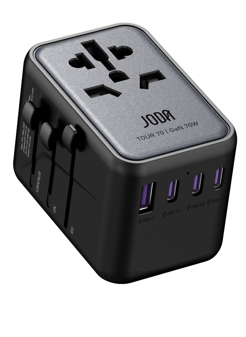 جودا JODA TOUR GaN 70W - شاحن سفر عالمي بخمس منافذ (4 USB-C + 1 USB-A) مع فيوز قابل للاستبدال  - Image 1