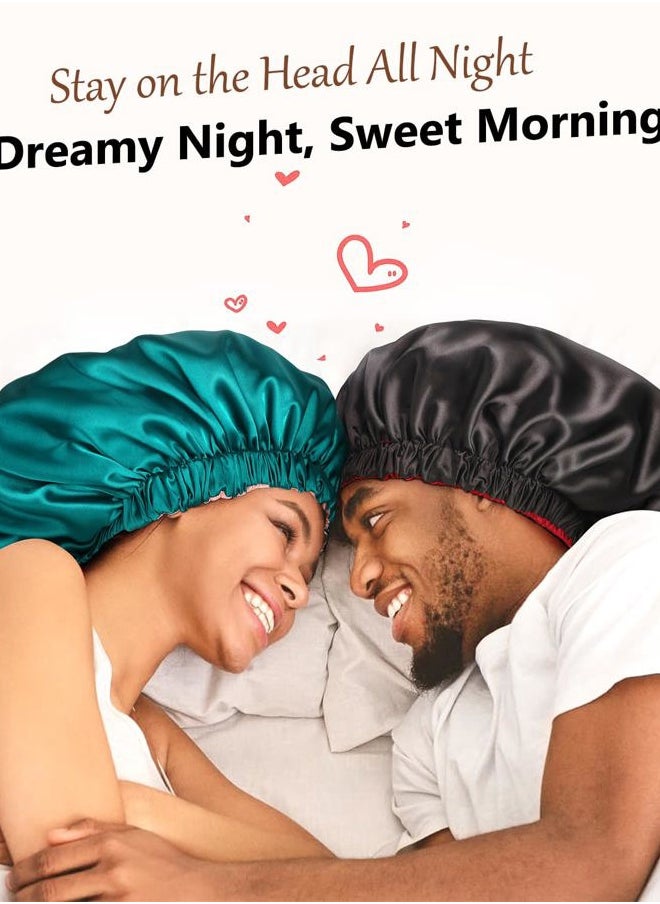 mikimini - Satin Bonnet for Men and Women, Reversible Double Layer Sleeping Bonnet for Hair Braids with Anti-slip Adjustable Elastic Band Super Soft (XL, Black/Blue) - Image 1