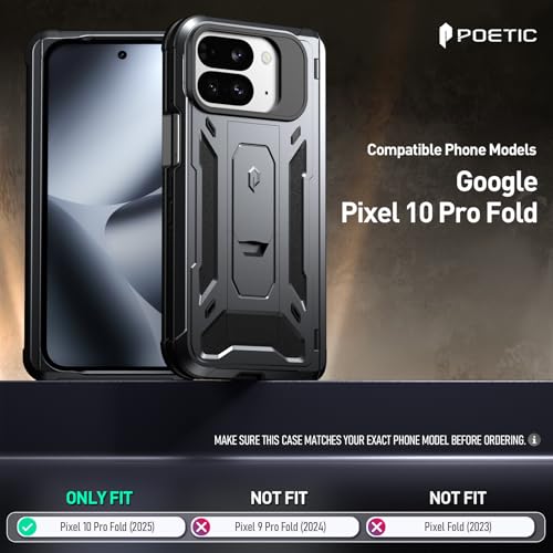 Poetic Spartan Case for Google Pixel 10 Pro Fold Hinge Protection Kickstand MilGrade Protection FullBody Shockproof Protective Rugged Cover with Builtin Screen Protector Metallic Gun Metal - Image 3