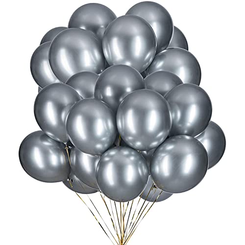 WISHKEY Shiny Glossy Silver Metallic Latex Balloons For Birthday, Anniversay, Bride To be, Engagement Celebration,Party Decorative Accessories For Kids & Adults (Pack Of 50, Silver) - Image 1