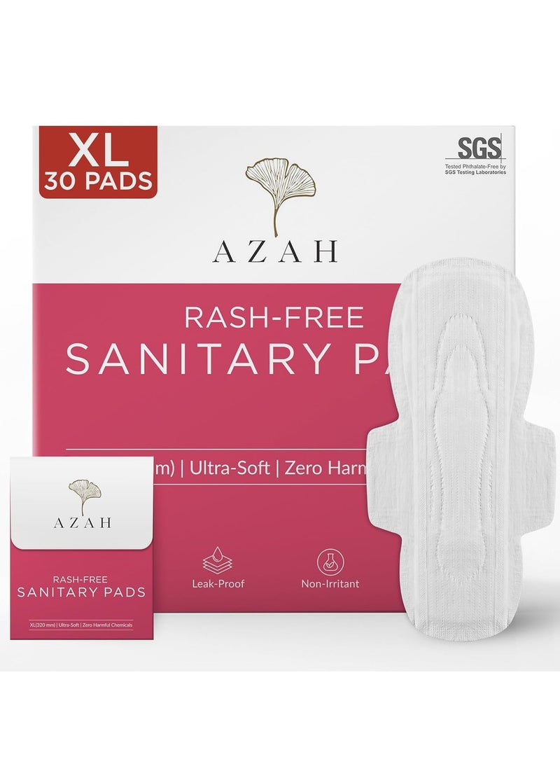 Azah Rash-Free Sanitary Pads for Women Leak Proof (30 XL Pads) | Cottony Soft and Dry Top Cover | Medium to Heavy Flow | Extra Long, Super Absorbent, Toxin Free, Locks Odour | With Disposal Bags - Image 1
