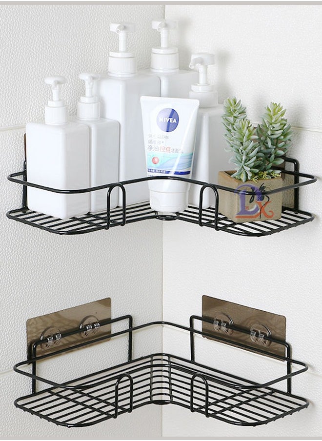 Haidue - 2 Pcs Wall Mount Self Adhesive Rotating Shower Caddy Corner Storage Shelf - Image 1
