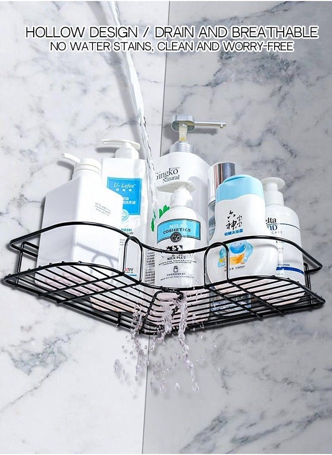 Haidue - 2 Pcs Wall Mount Self Adhesive Rotating Shower Caddy Corner Storage Shelf - Image 1