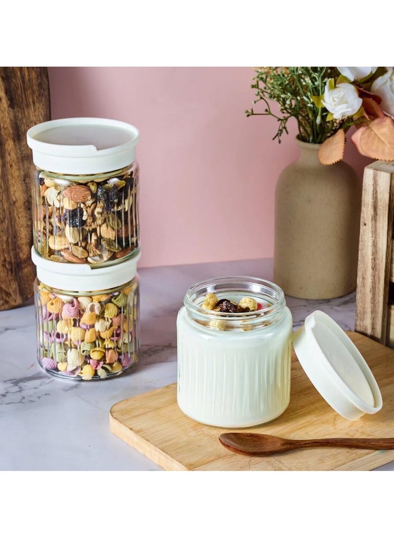 SOLARAE 3Pcs Glass Food Storage Jars with Lids, Overnight Oats Containers, Small Food Containers, 13.5oz Leak Proof Small Stackable Glass Jars, Clear Empty Glass Jars with Lids, Kitchen Canisters - Image 3