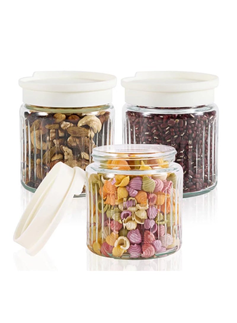 SOLARAE 3Pcs Glass Food Storage Jars with Lids, Overnight Oats Containers, Small Food Containers, 13.5oz Leak Proof Small Stackable Glass Jars, Clear Empty Glass Jars with Lids, Kitchen Canisters - Image 1