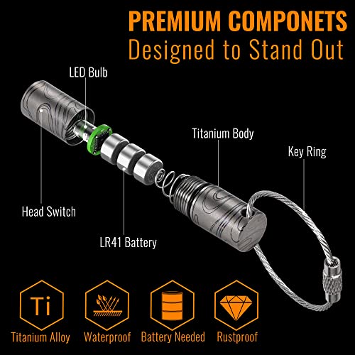 KeyUnity KF00 Titanium Mini Keychain LED Flashlight, 15 Lumens Waterproof Electric Torch Light Single Mode for Camping, Hiking, Climbing, Fishing (KF00 Suminagashi Pattern) - Image 2