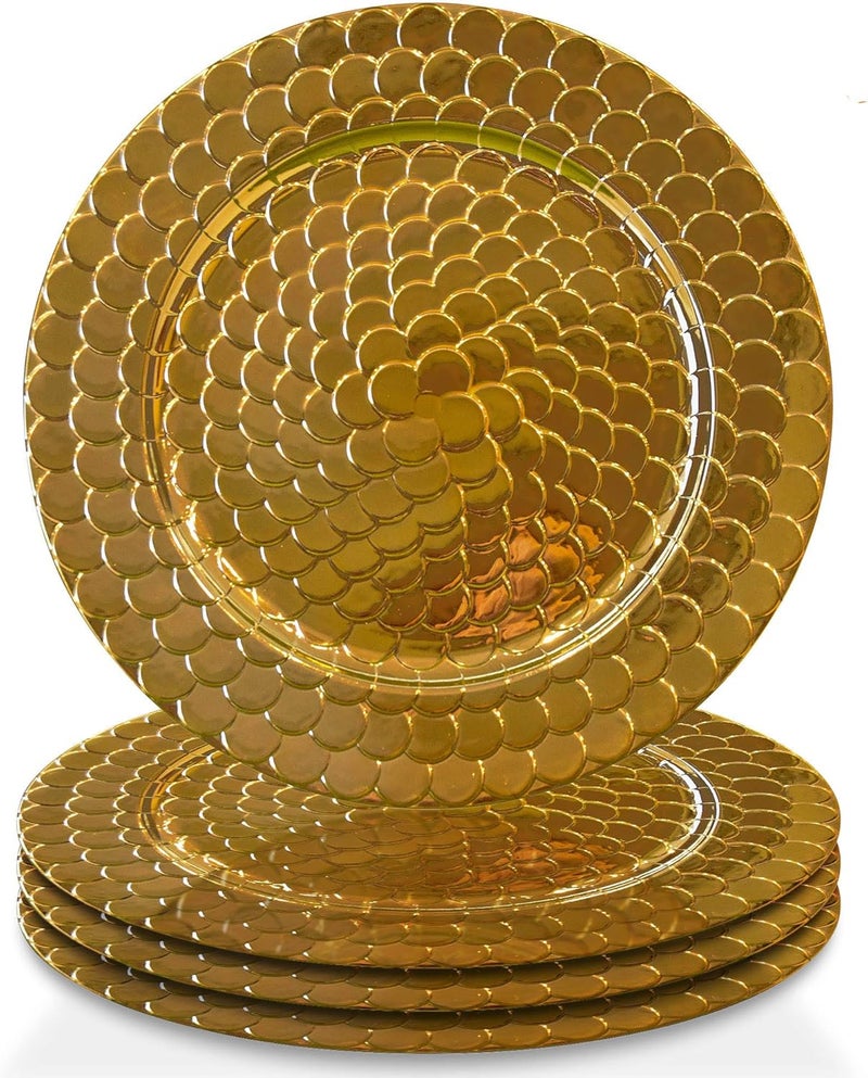ChargeIt by Jay Snake Charger Plate 13 Decorative Melamine Service Plate for Home Professional Dining Perfect for Upscale Events Dinner Parties Weddings Banquets Catering Set of 4 Gold - Image 1