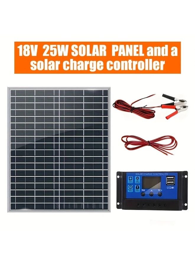 25W Portable Solar Panel Kit with Suction Cups 12V 18V 24V Output USB Charger for Camping Hiking - Image 1