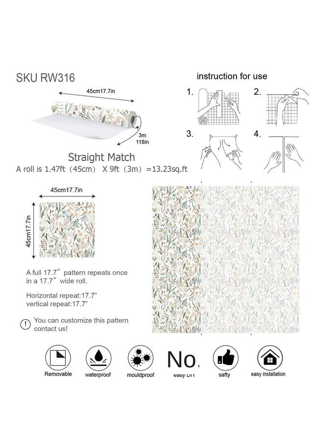 Bluejw Fern Self-adhesive Wallpaper Watercolor Flower Removable Wall Decoration Wallpaper Nursery Bedroom Pvc Mural - Image 1