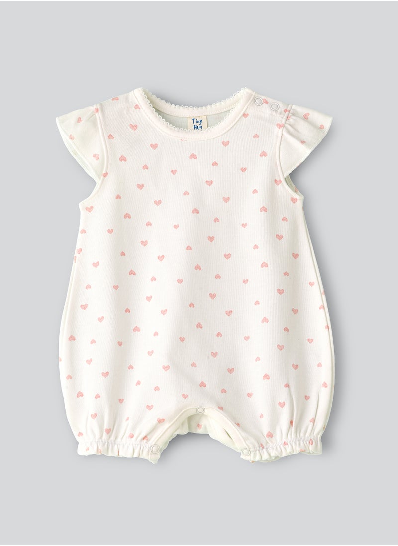 Tiny Hug Baby Girl Heart Print Cotton Romper  - Image 1