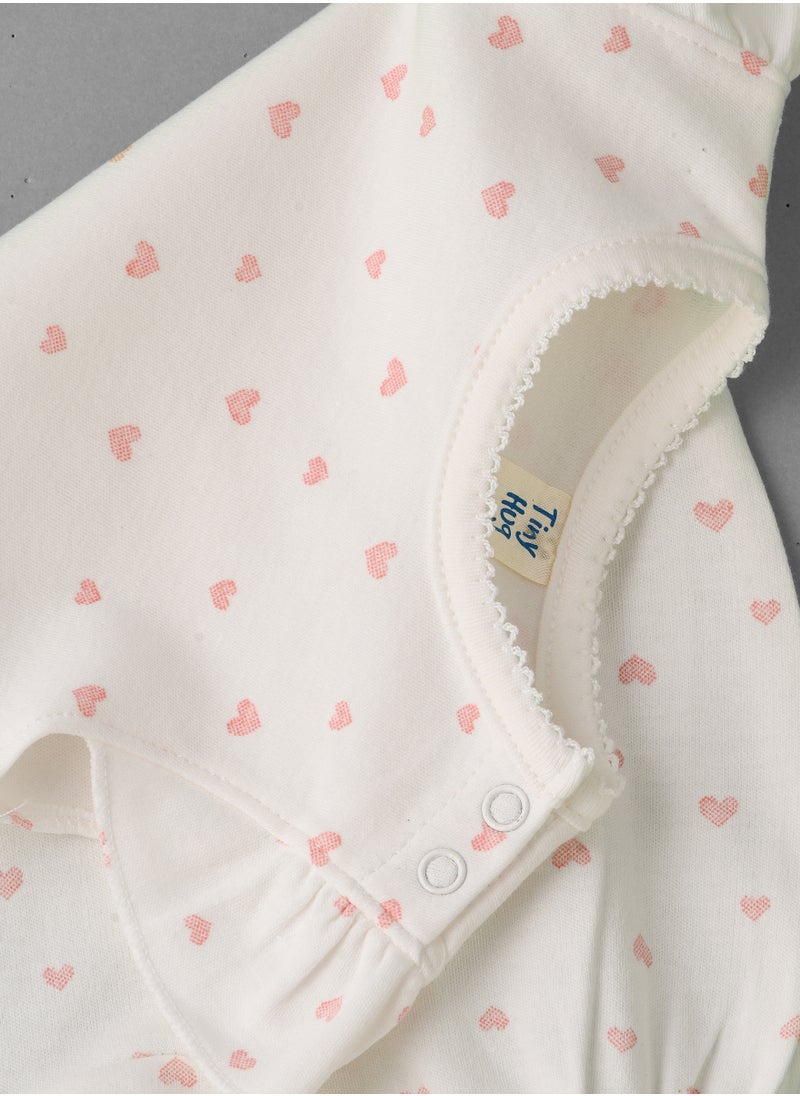 Tiny Hug Baby Girl Heart Print Cotton Romper  - Image 4