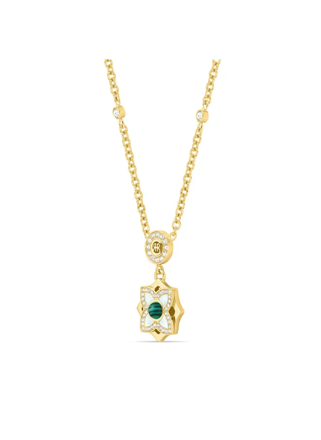 CERRUTI 1881 Ottavia Gold Plated Stainless Steel Necklace with Mother of Pearl & Malachite Floral Pendant  for Women