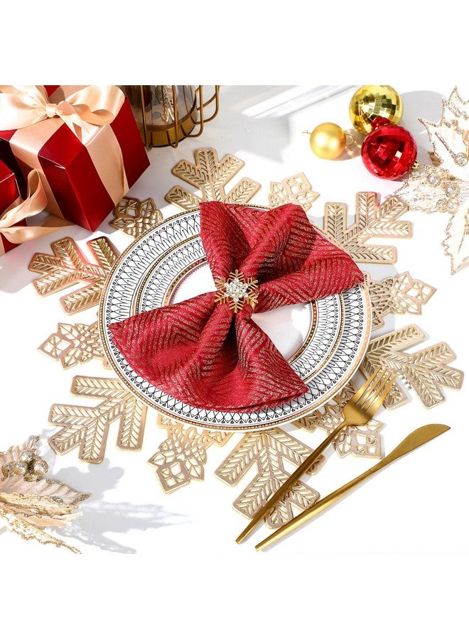 Meanplan Set of 16 Christmas 8 Snowflake Placemats 8 Snowflake Metal Napkin Ring Vinyl Metallic PVC 15 Inch Placemats Festival Holiday Party Wedding Table Decorations(Gold) - Image 5
