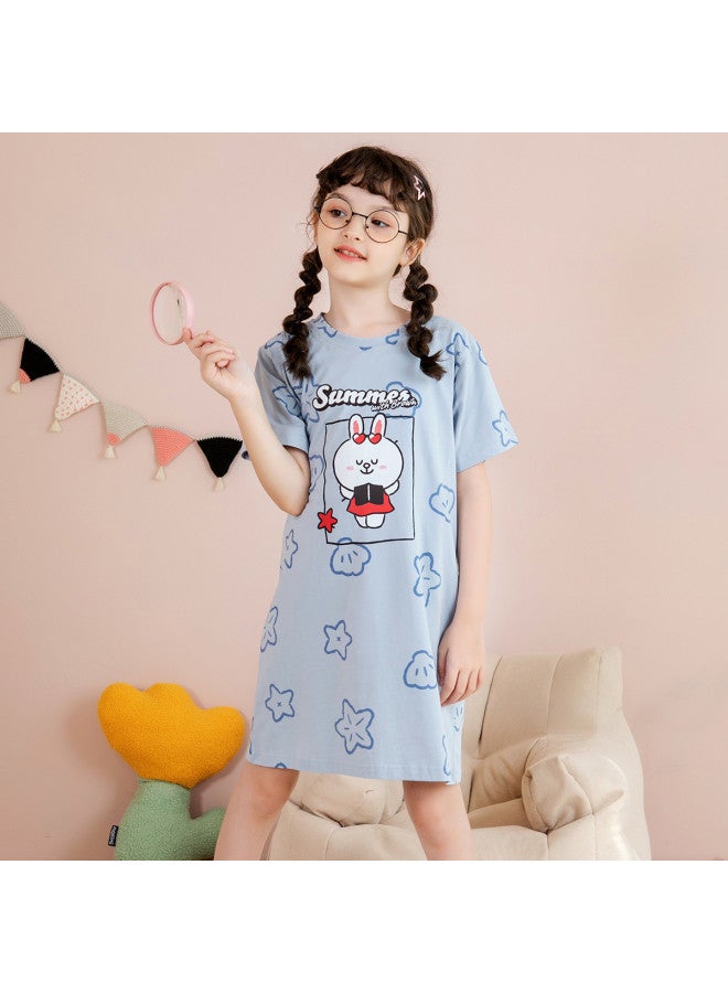 Fenton mid-to-large Kids' Summer Comfort Round Neck Cute Girls' Homewear Children's Nightdress - Image 2