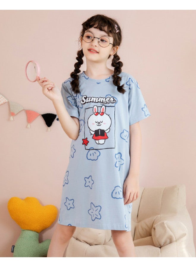 Fenton mid-to-large Kids' Summer Comfort Round Neck Cute Girls' Homewear Children's Nightdress - Image 1