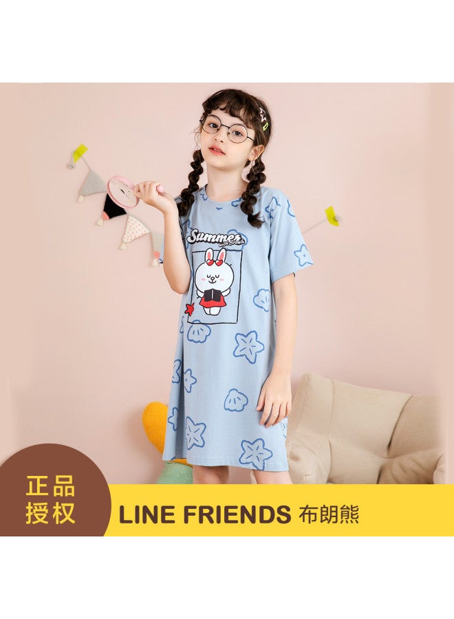 Fenton mid-to-large Kids' Summer Comfort Round Neck Cute Girls' Homewear Children's Nightdress - Image 4