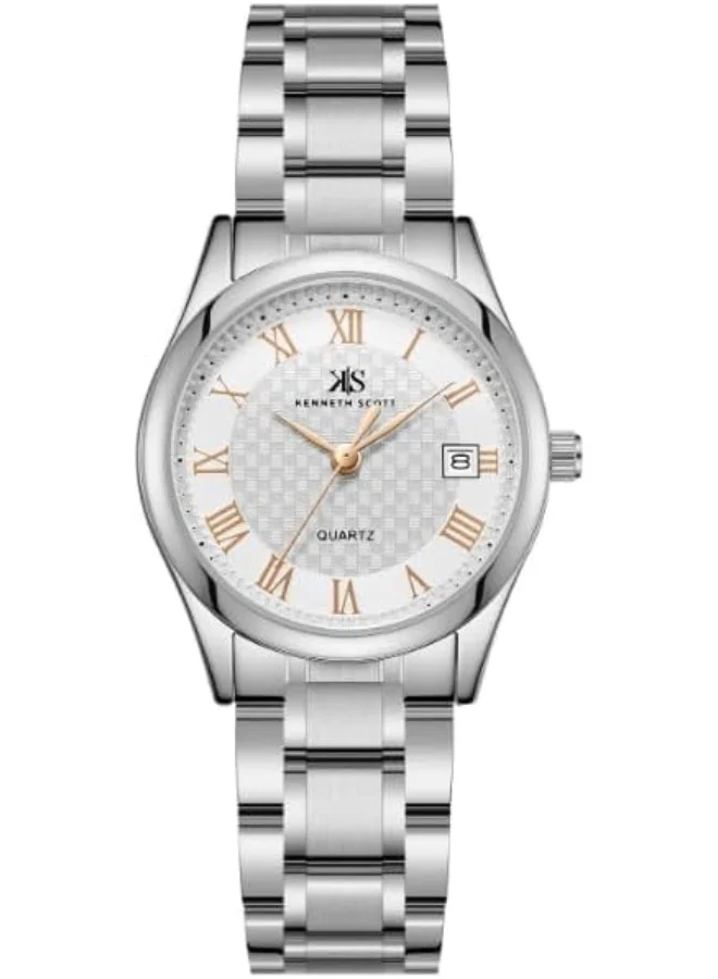 KENNETH SCOTT Kenneth Scott Ladies's Watch, Analog Display and Stainless Steel Strap - K25504-SBSWK, Silver